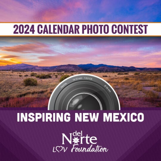 Call for Inspiring Photos, camera lens overlaying a New Mexico landscape.