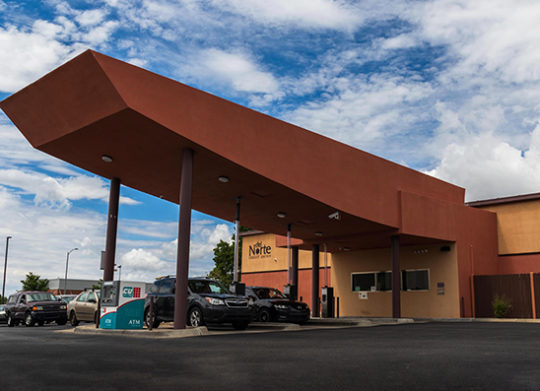 Drive through exterior of DNCU branch in Los Alamos New Mexico