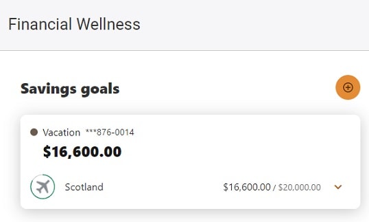 Screenshot of Savings Goals feature in online banking