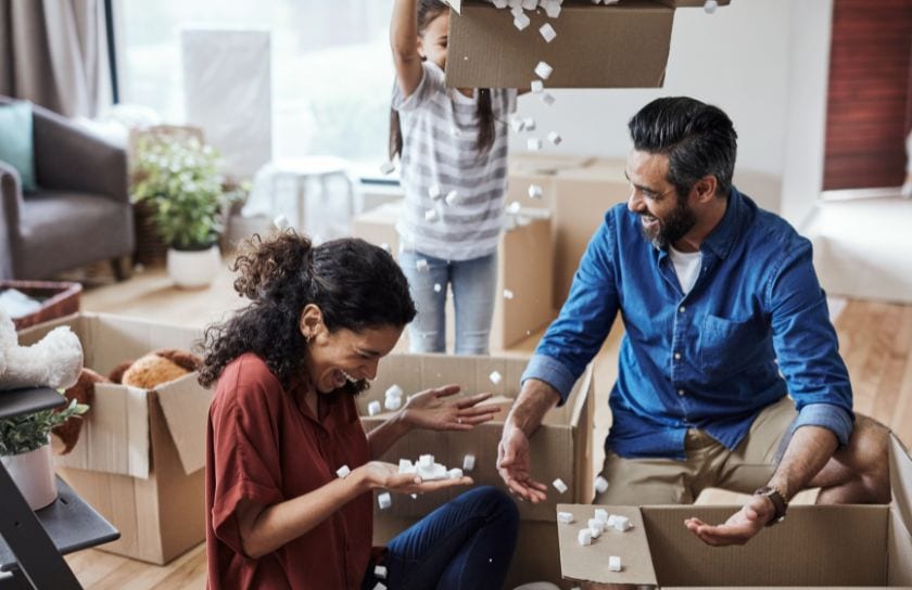Moving into a new home, and unpacking boxes with mom and dad.