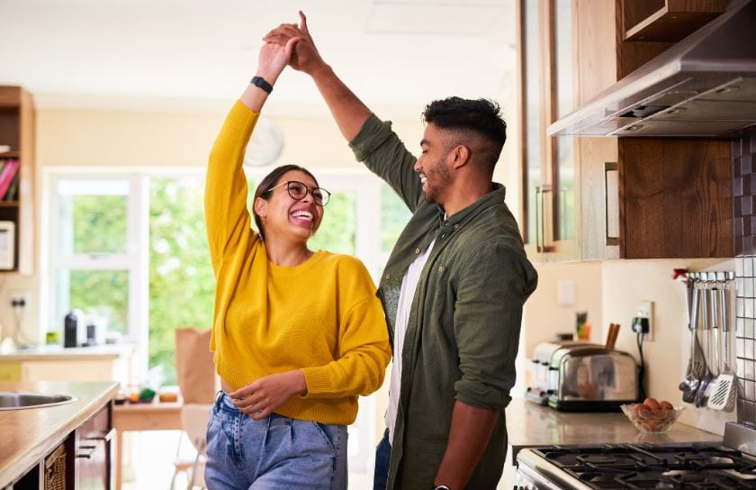 A young couple celebrating