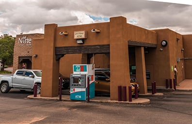 Drive-through lanes at DNCU De Vargas branch in Santa Fe New Mexico